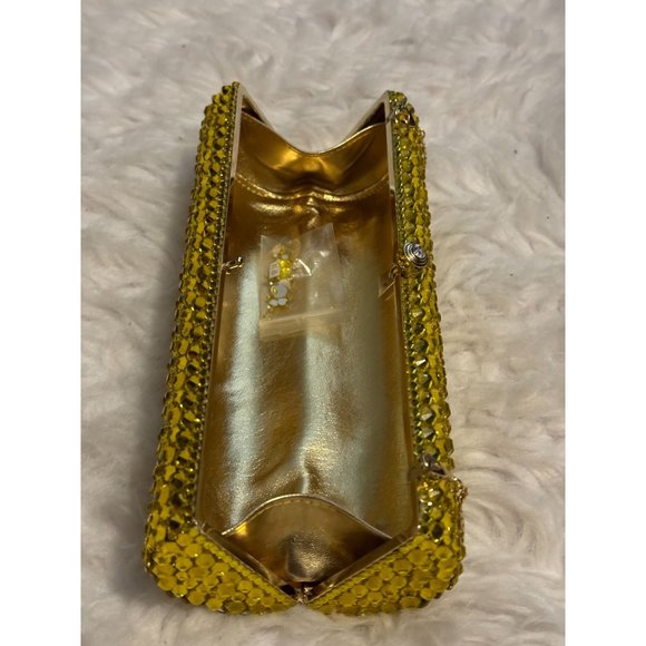 Gold Rhinestone Encrusted Barrel Shaped Clutch Purse Formal Prom